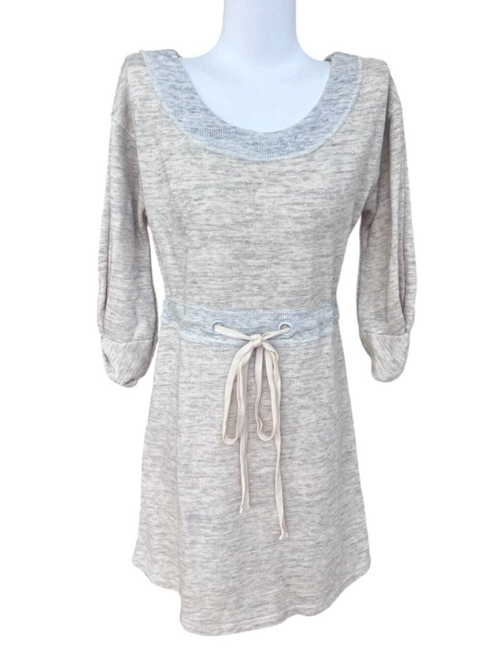 Anthropologie Saturday Sunday Terry Sweatshirt Dress Drawstring Sz S 3/4 Slv